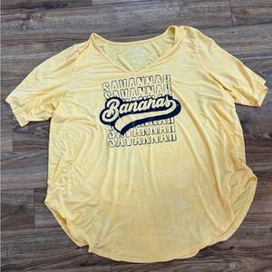Torrid Size 4 Super Soft Yellow V Neck Tee With Savannah Bananas Iron On Vinyl